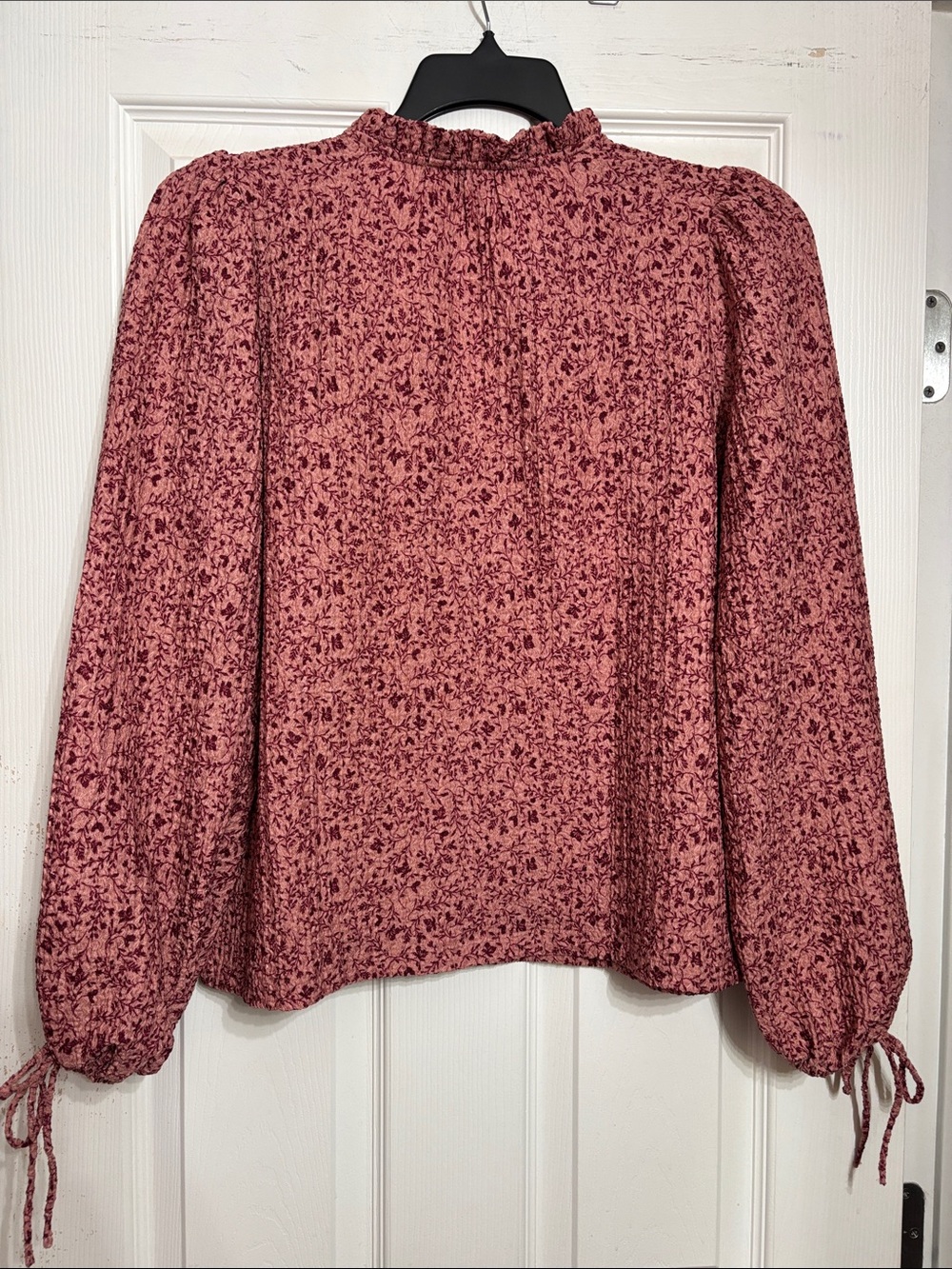 LOFT Dusty Rose Floral Ruffle V-Neck Blouse - Picture 5 of 6